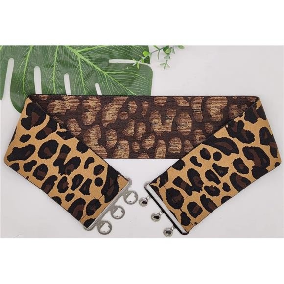 Women\'s Elastic Vintage Leopard Print Obi Belt Retro PU Leather Waist Cinch Belt main image 8